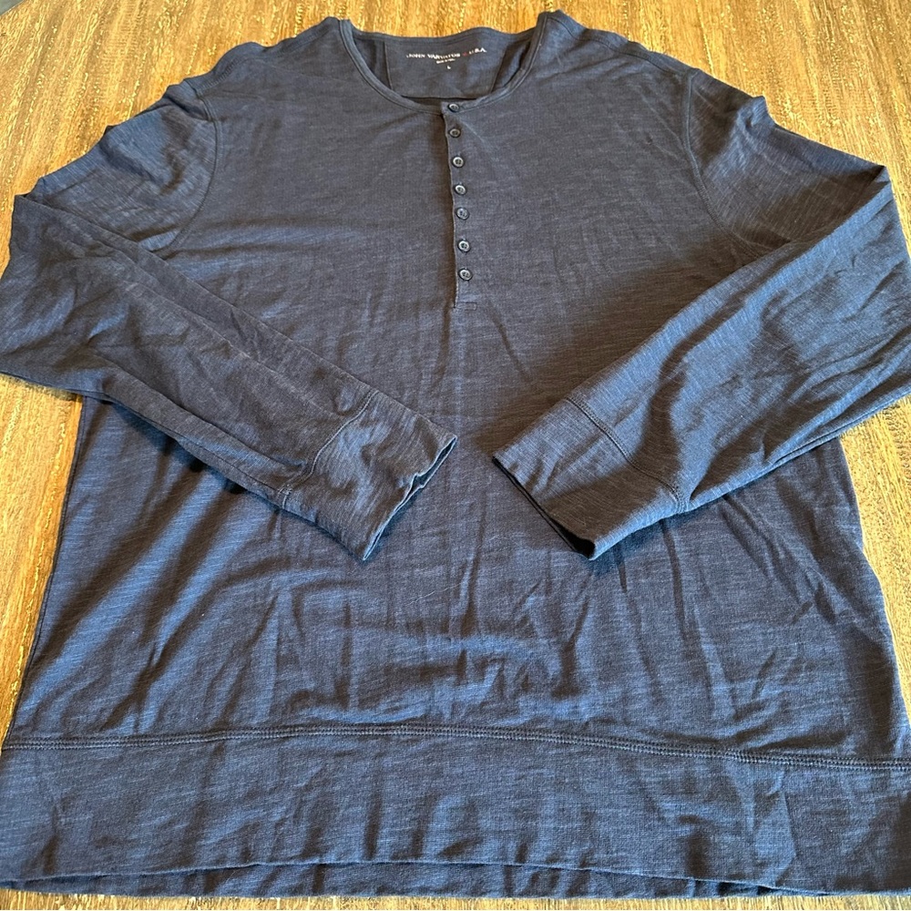 John Varvatos Navy Long Sleeve Henley Shirt